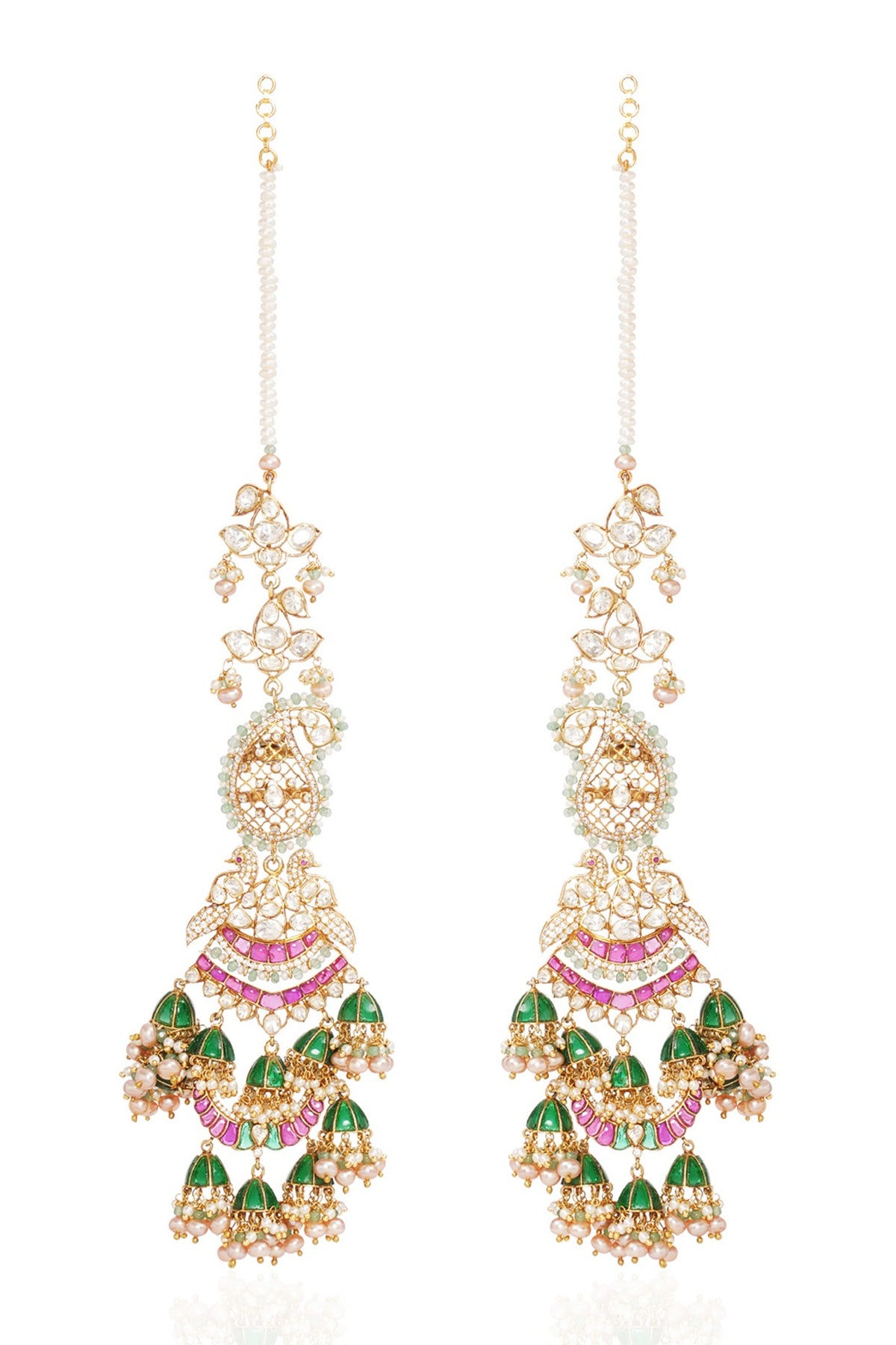 Gold Finish Moissanite & Green Onyx Dangler Earrings In Sterling Silver
