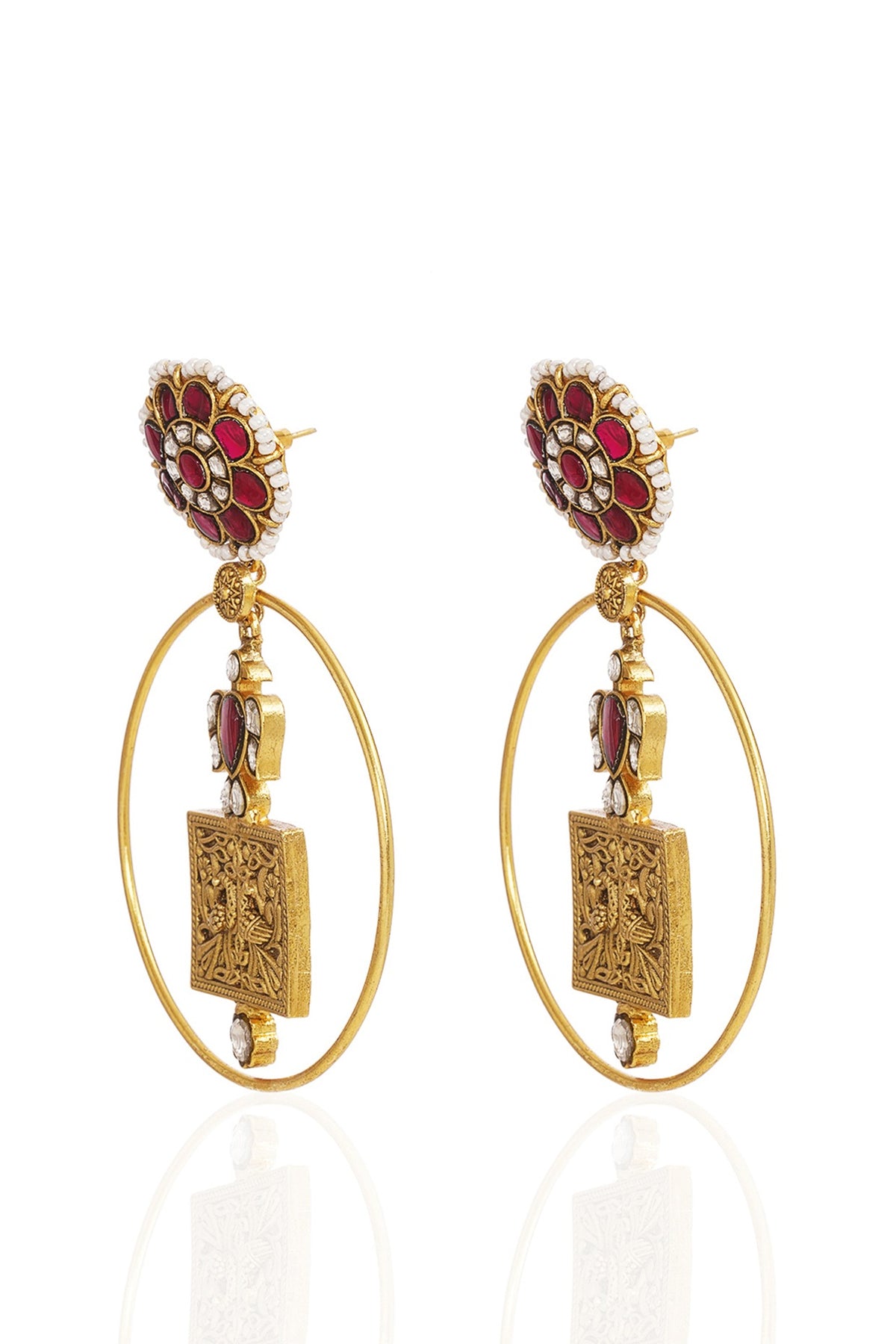 Gold Finish Kundan Polki Statement Earrings