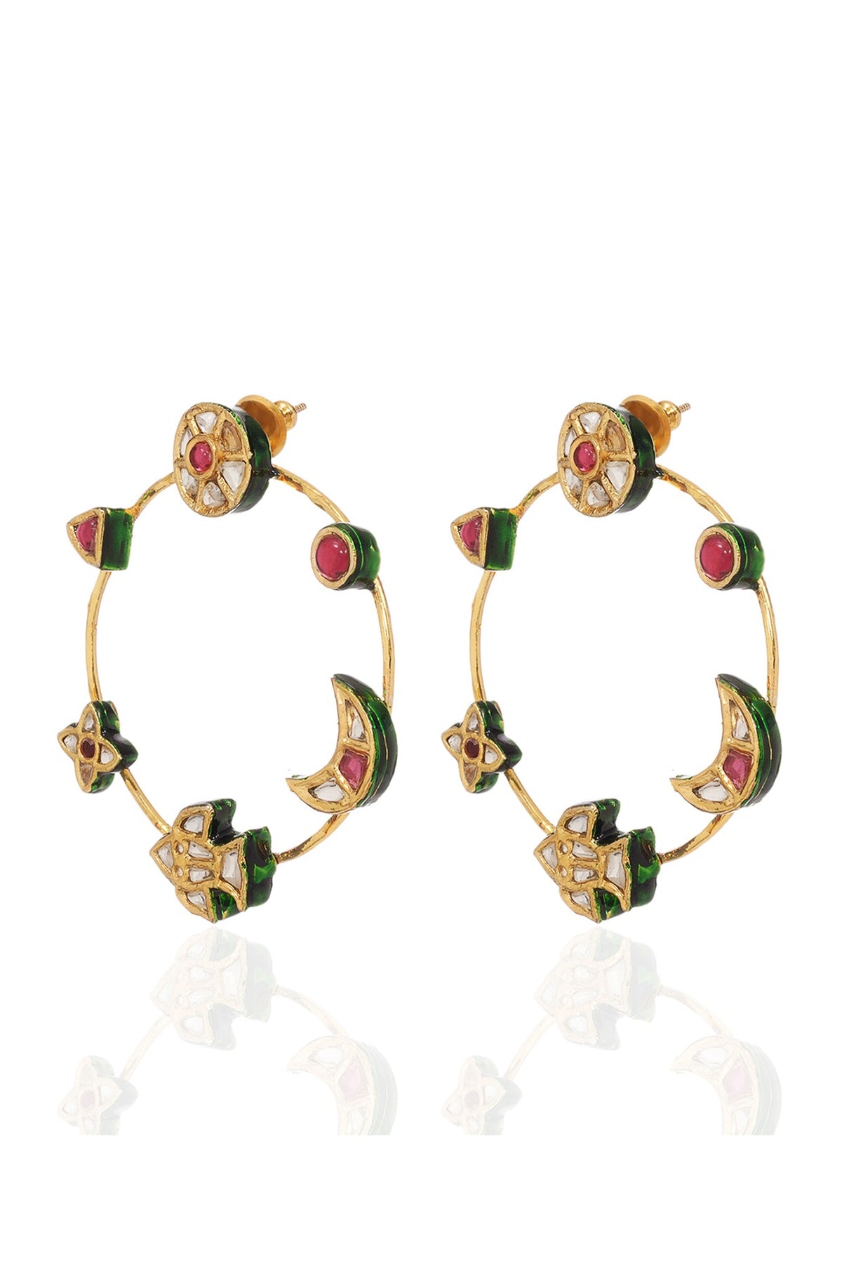 Gold Finish Kundan Polki & Ruby Statement Earrings