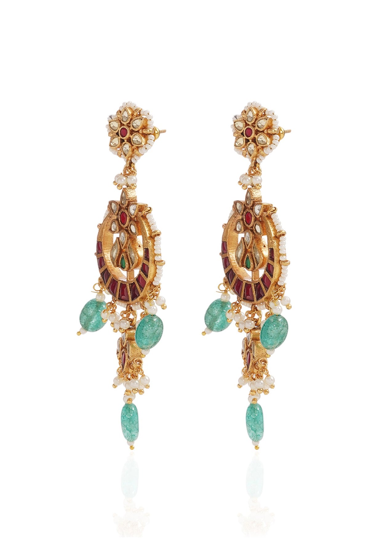 Gold Finish Kundan Polki & Green Onyx Necklace Set