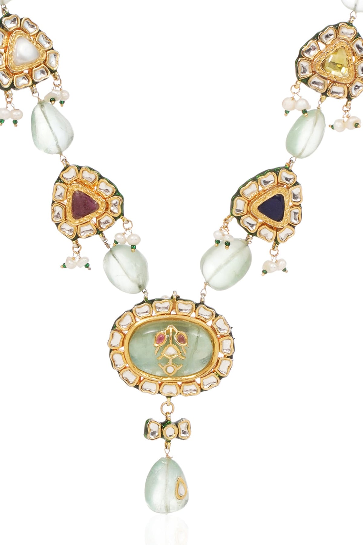 Gold Finish Kundan Polki & Ruby Long Necklace