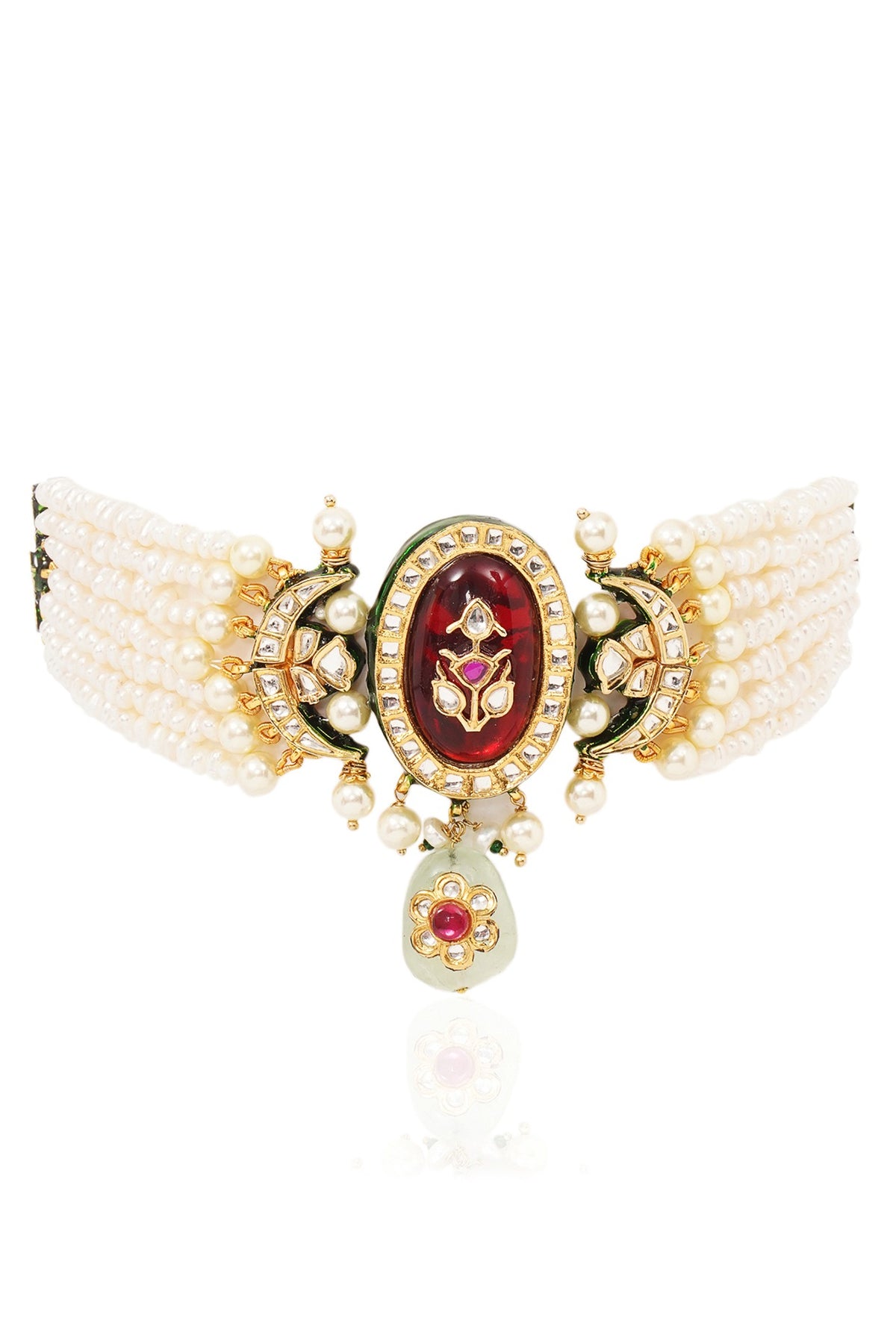 Gold Finish Kundan Polki & Ruby Choker Necklace