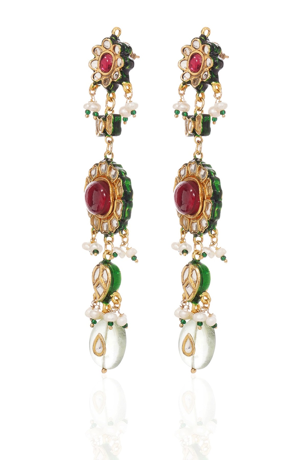 Gold Finish Kundan Polki & Ruby Choker Necklace Set