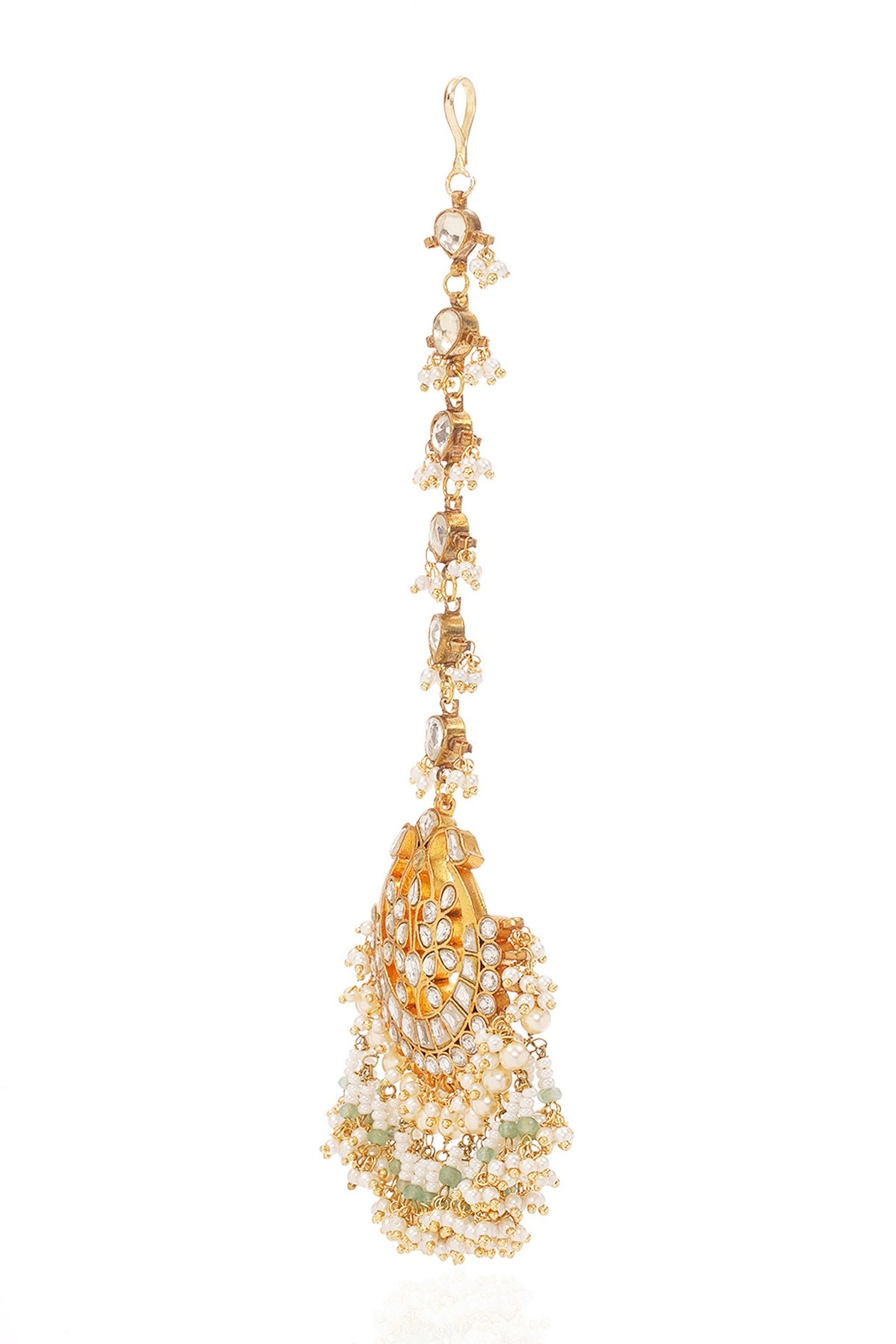 Gold Finish Kundan Polki & Green Onyx Maangtikka