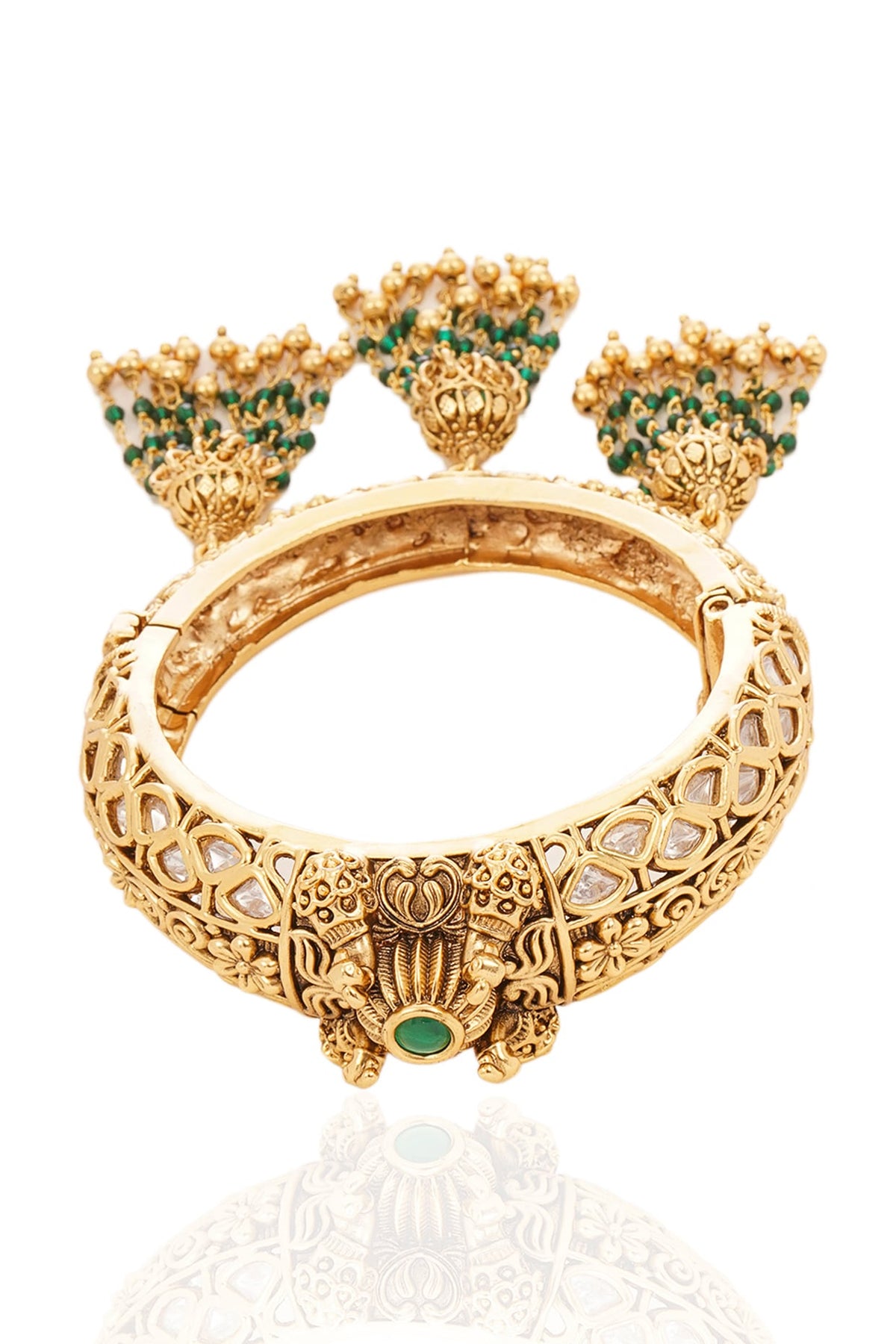 Gold Finish Kundan Polki & Pearl Openable Bangle