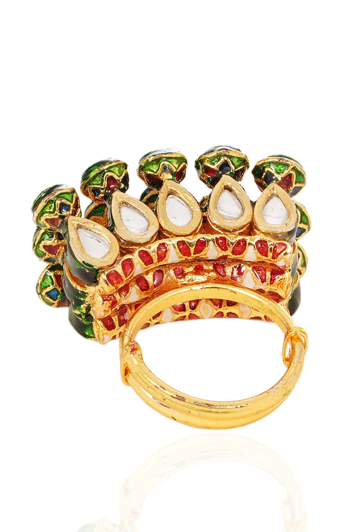Gold Finish Green Kundan Polki Ring