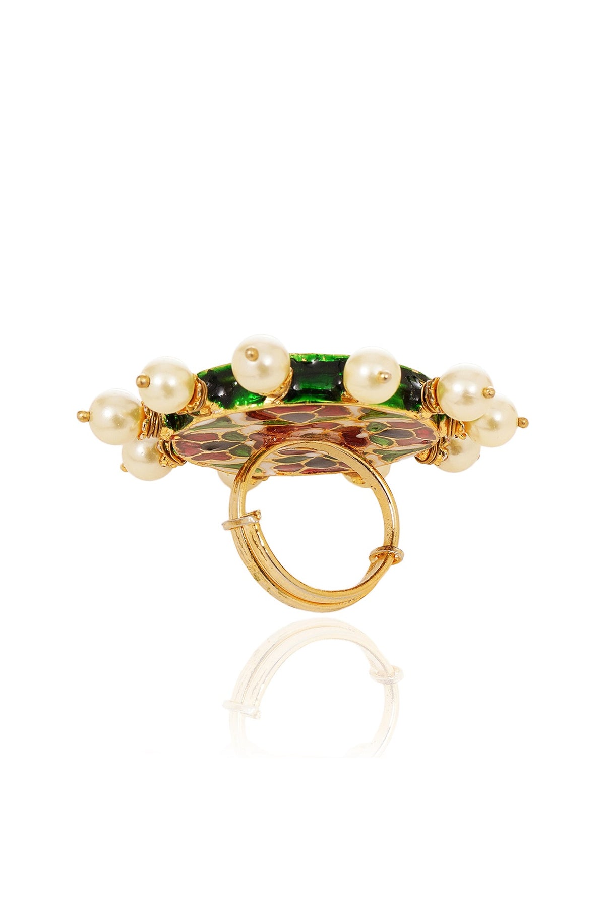 Gold Finish Kundan Polki & Navratna Stone Ring