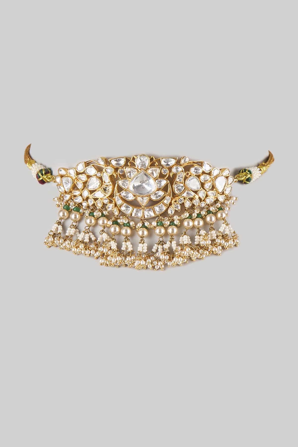 Gold Finish Kundan Polki Choker Necklace In Sterling Silver
