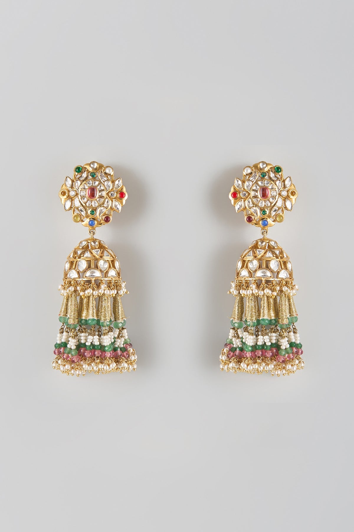 Gold Finish Kundan Polki Dangler Earrings In Sterling Silver