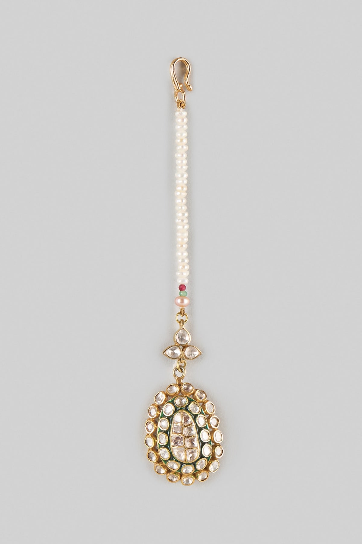 Gold Finish Kundan Polki Maangtikka In Sterling Silver