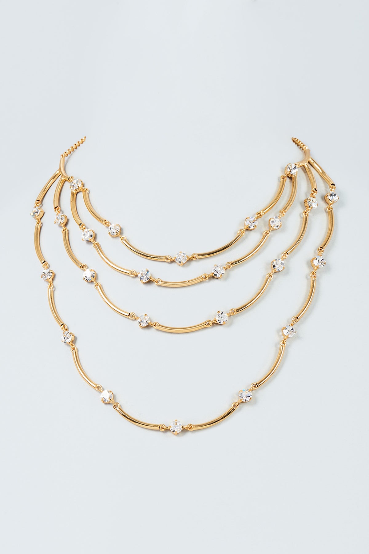 Gold Finish Swarovski Crystal Layered Necklace