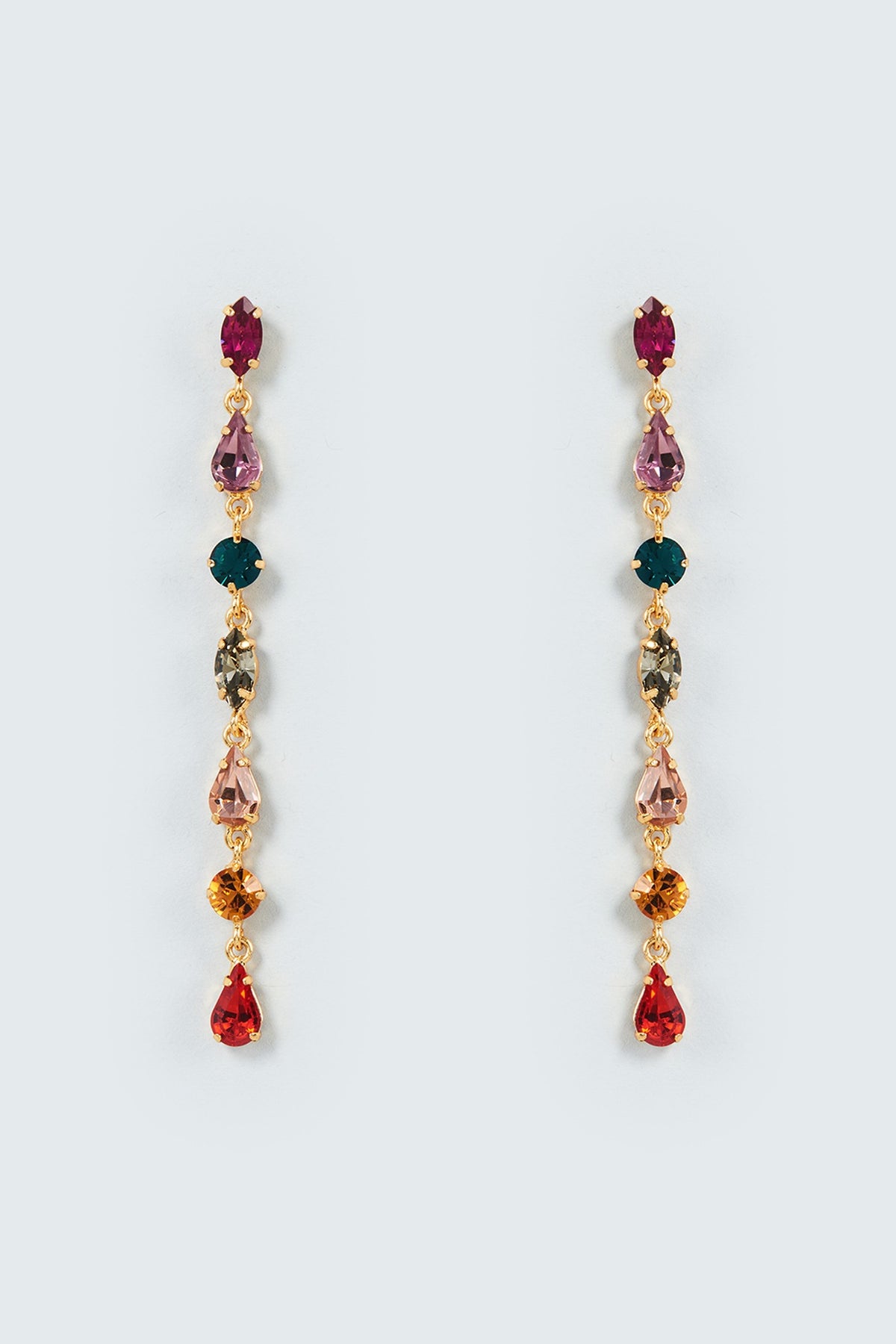 Gold Finish Multi-Colored Swarovski Crystal Dangler Earrings
