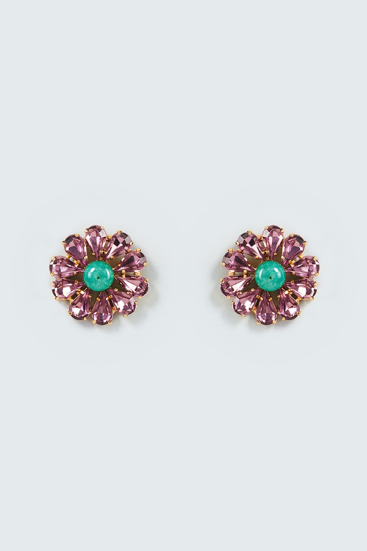 Gold Finish Purple Swarovski Crystal Stud Earrings