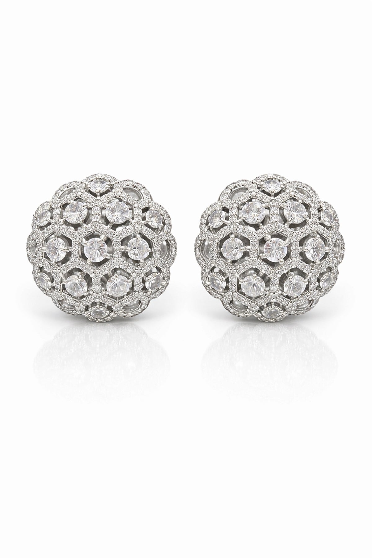White Finish Zircon Stud Earrings