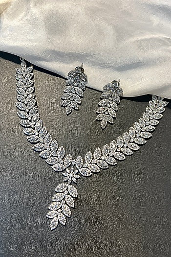 White Finish Zircon Choker Necklace Set