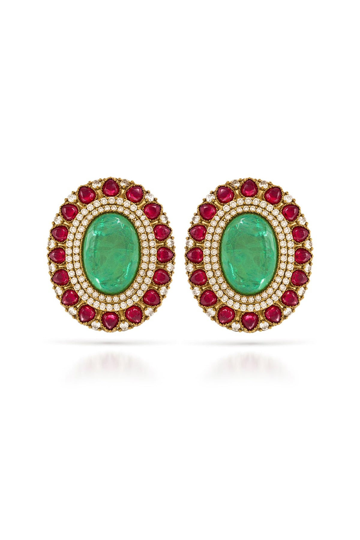 Gold Finish Emerald & Ruby Dangler Earrings