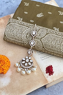 Antique Gold Finish Kundan Polki & Pearl Maangtikka