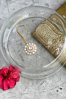 Gold Finish Kundan Polki & Zircon Maangtikka
