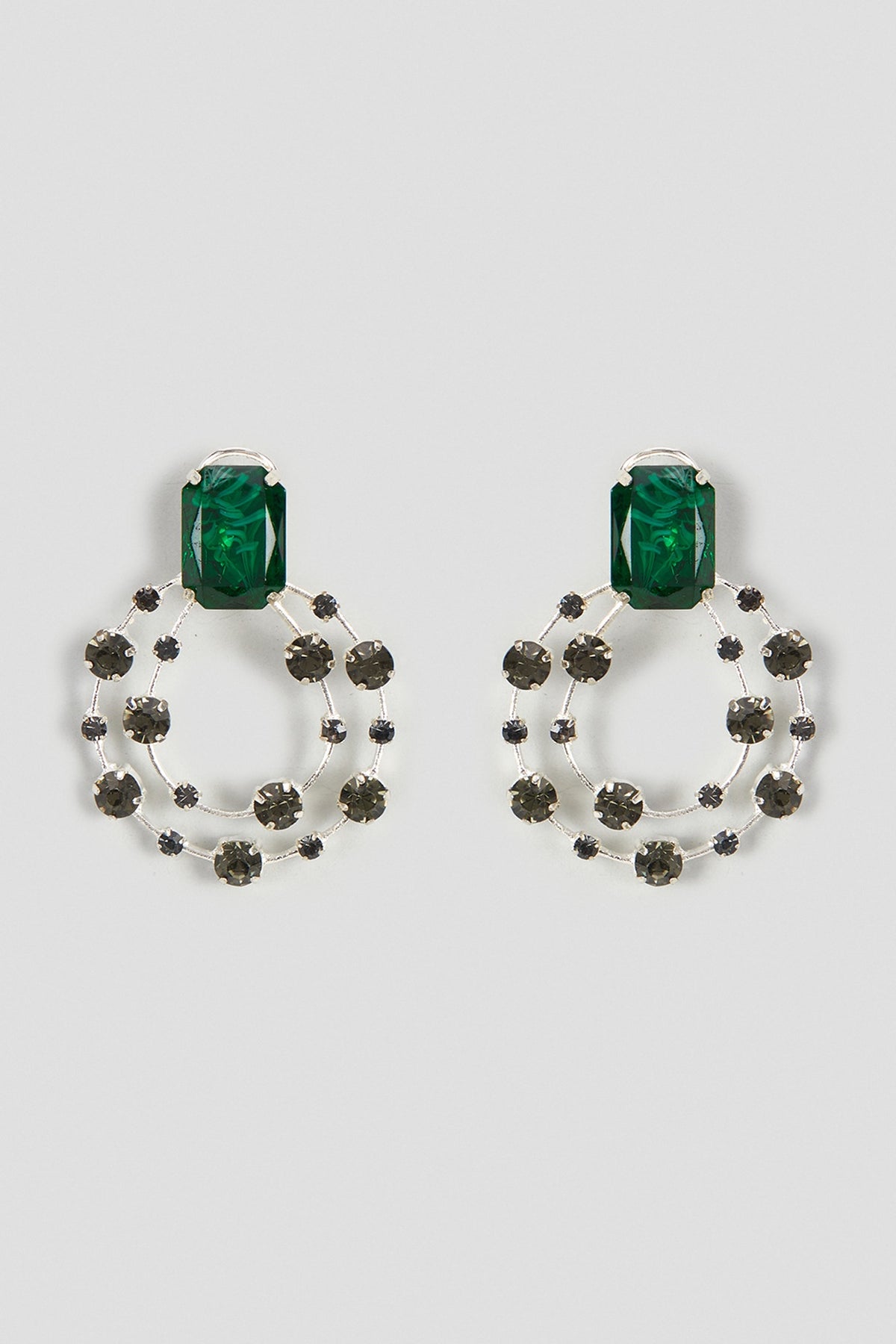White Finish Green Swarovski Stone Hoop Earrings
