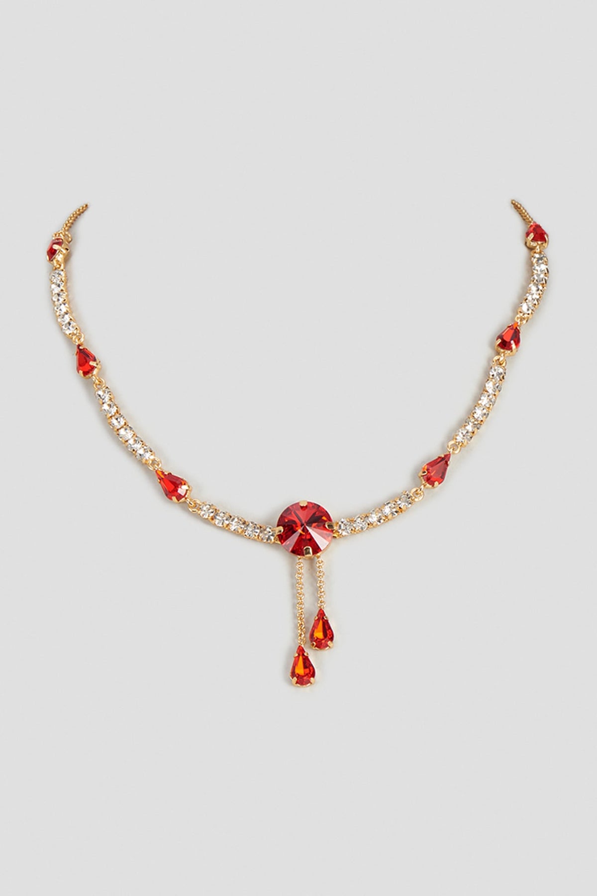 Gold Finish Red Swarovski Stone Necklace