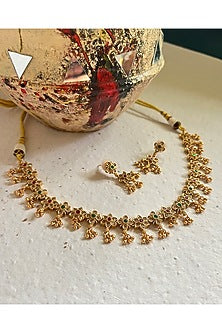 Gold Finish Floral Motif Temple Necklace Set