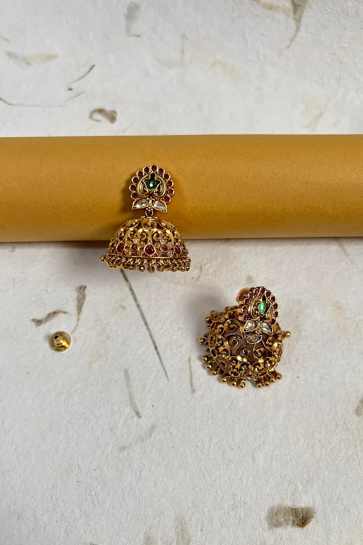 Gold Finish Temple Jhumka Earrings