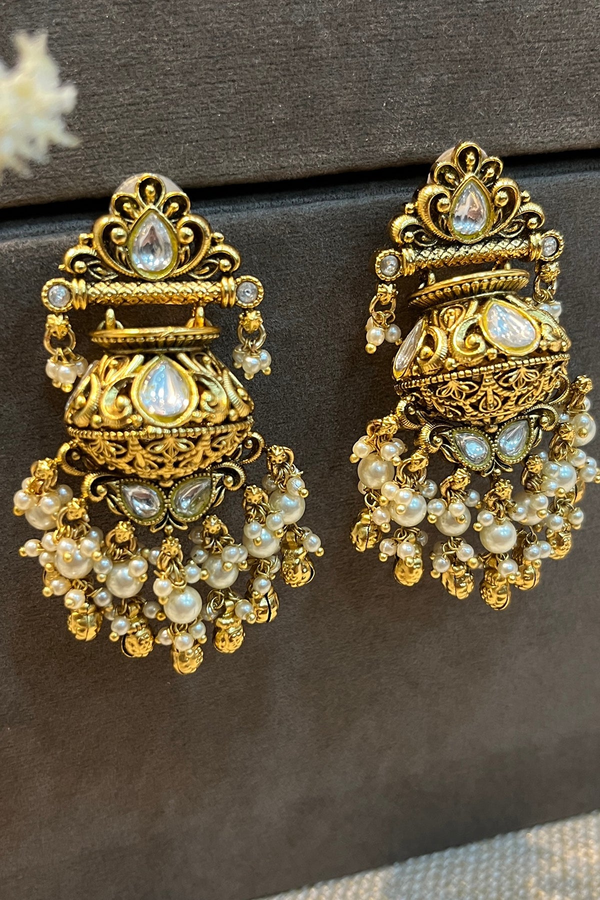 Gold Finish Pearl Dangler Earrings