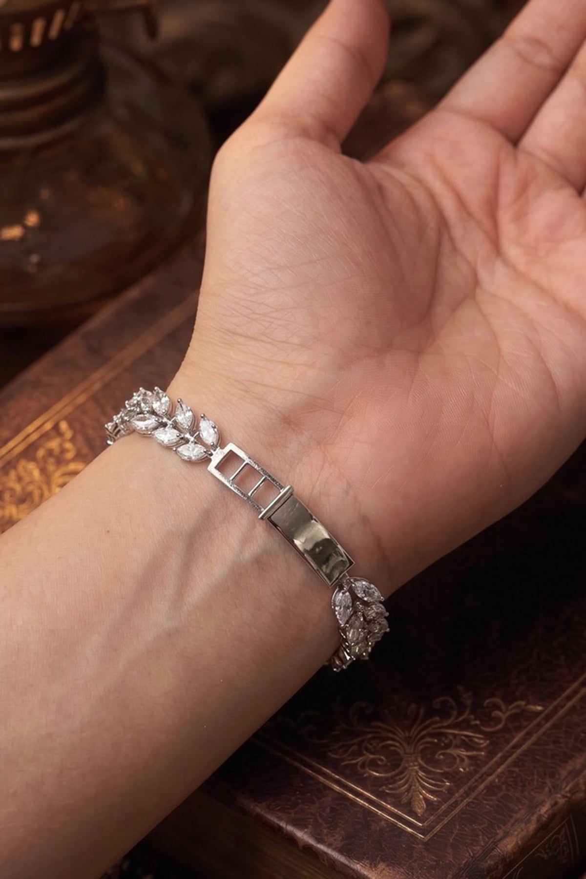 White Rhodium Finish Marquise-Cut Zircon Bangle