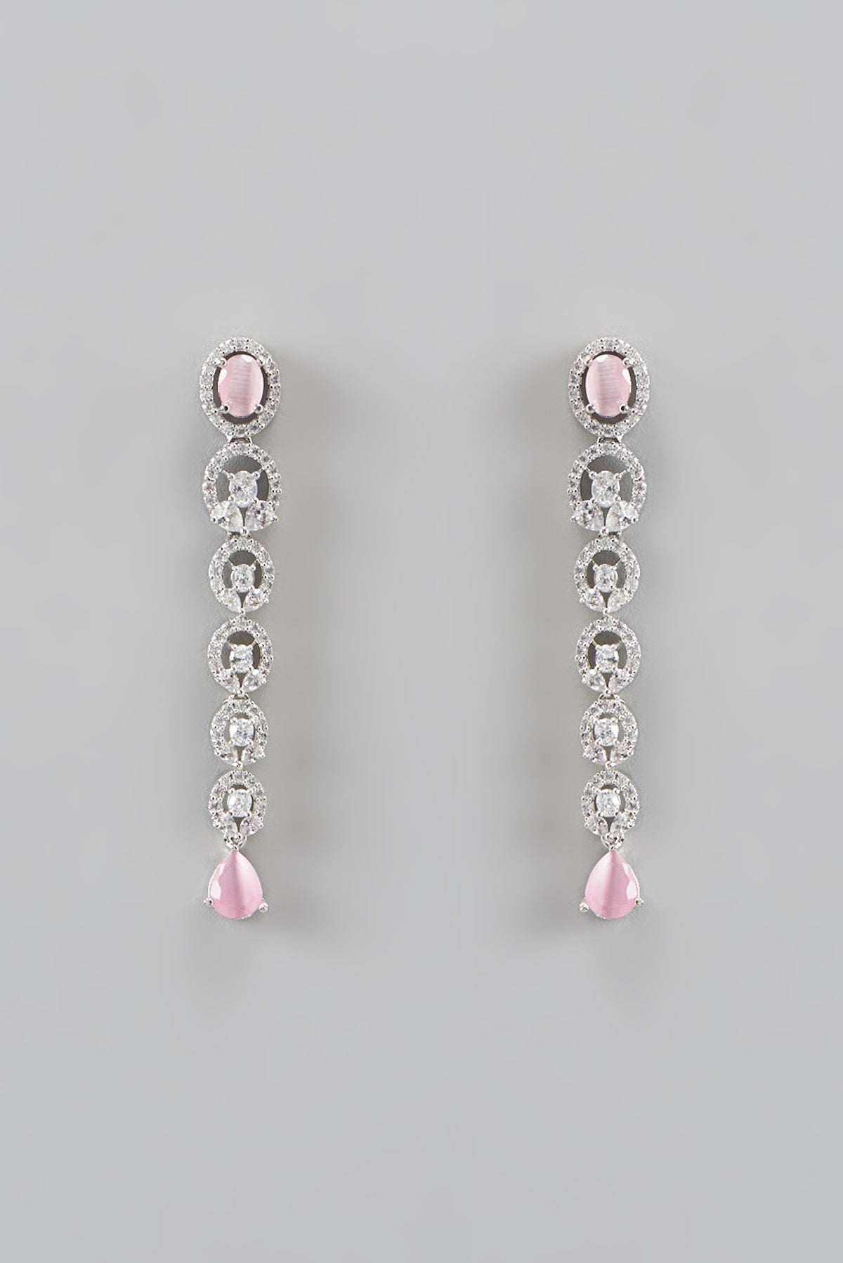 White Rhodium Finish Zircon Dangler Earrings