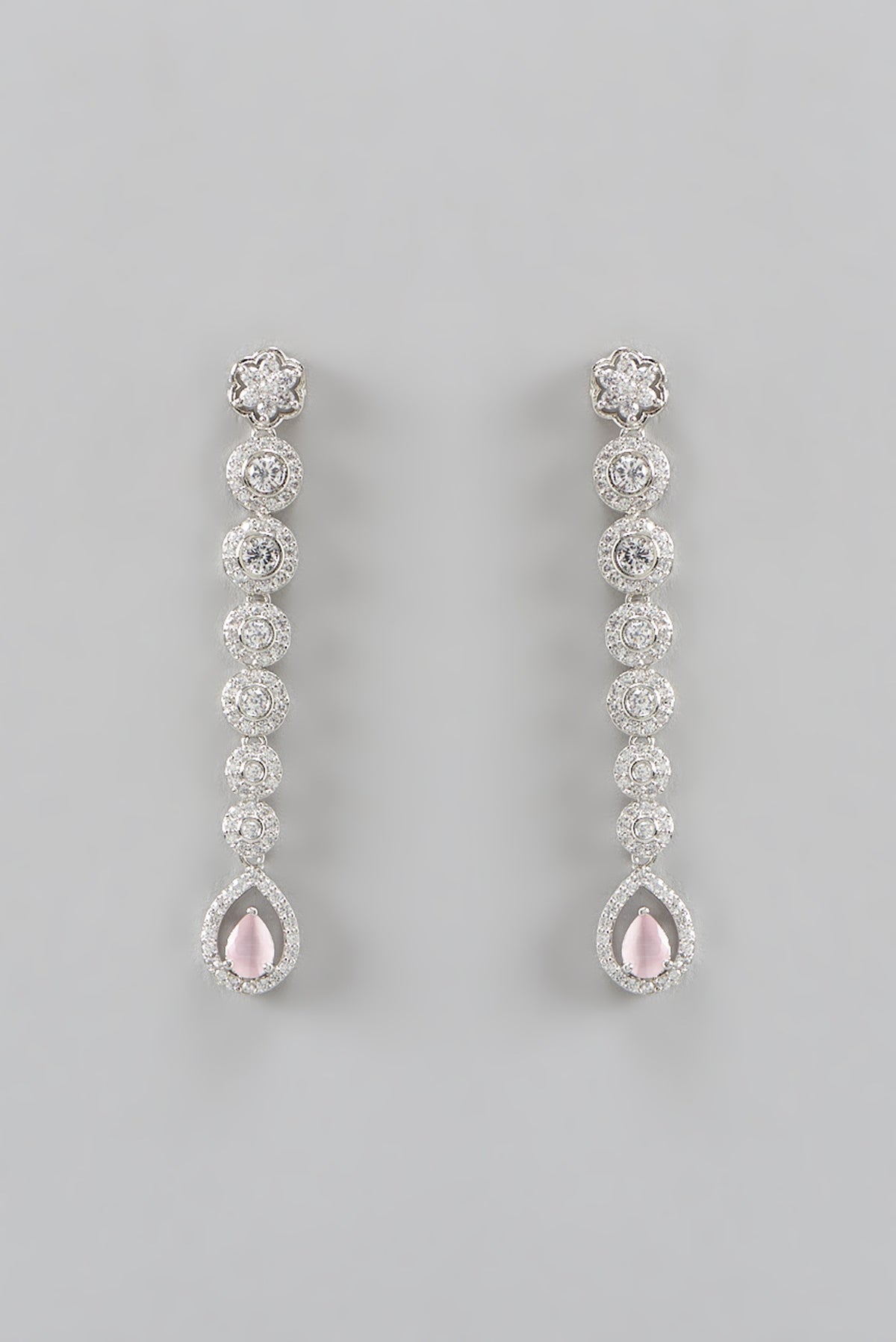 White Rhodium Finish Zircon Dangler Earrings
