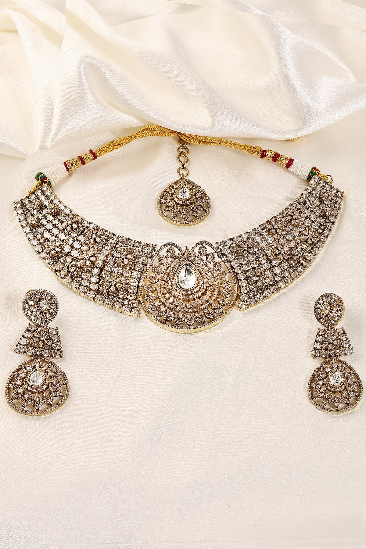 Antique Gold Finish Zircon Choker Necklace Set