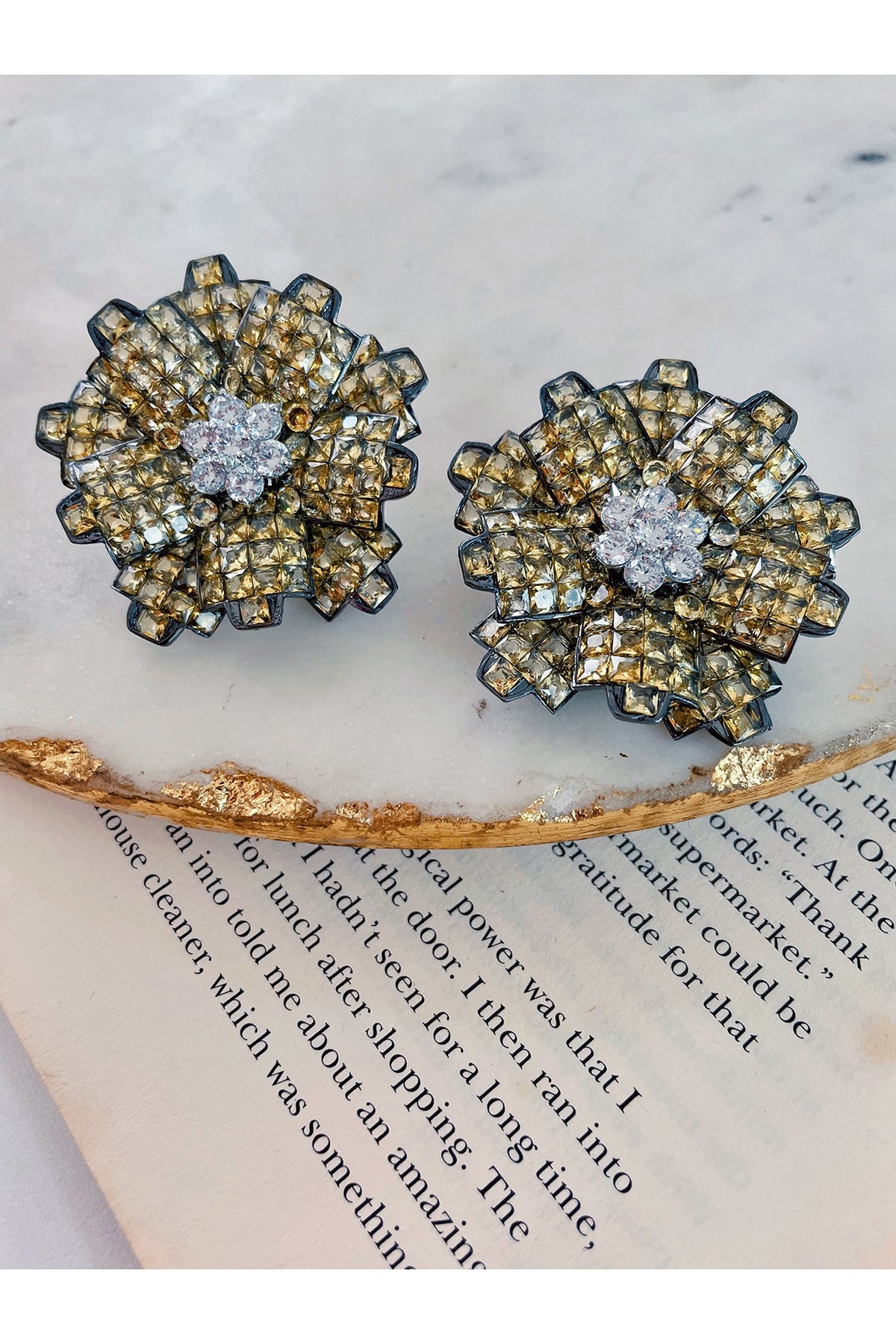 White Finish Yellow Zircon Handcrafted Stud Earrings