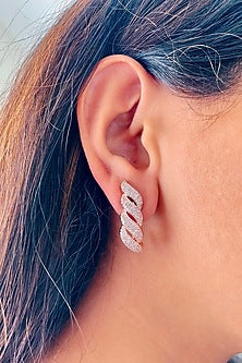 Rose Gold Finish White Zircon Handcrafted Dangler Earrings