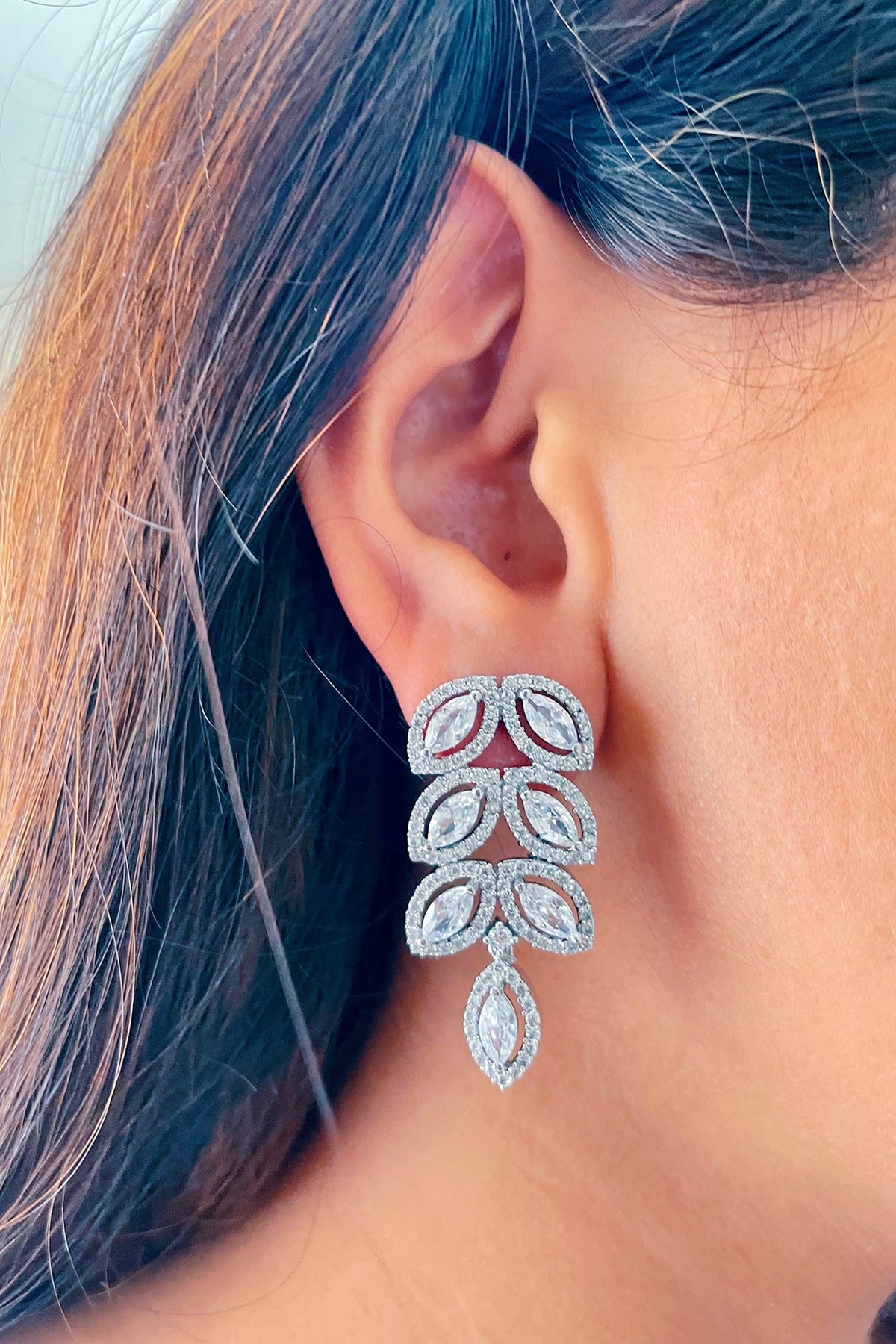 White Finish Zircon Handcrafted Stud Earrings