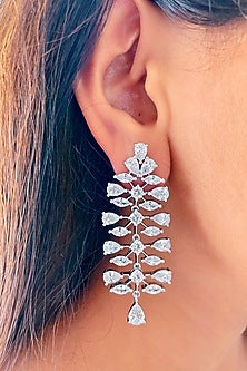 White Finish Zircon Handcrafted Dangler Earrings