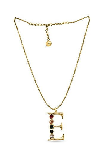 Gold Plated Multi-Colored Stone Initial Pendant Necklace