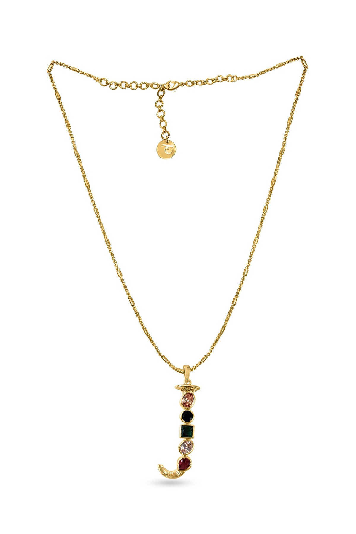 Gold Plated Multi-Colored Stone Initial Pendant Necklace