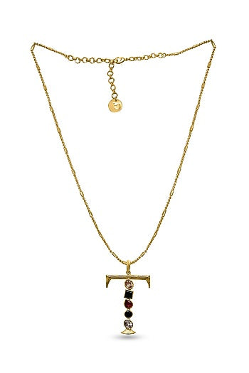 Gold Plated Multi-Colored Stone Initial Pendant Necklace