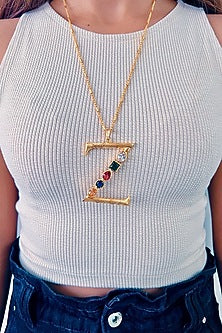Gold Plated Multi-Colored Stone Initial Pendant Necklace