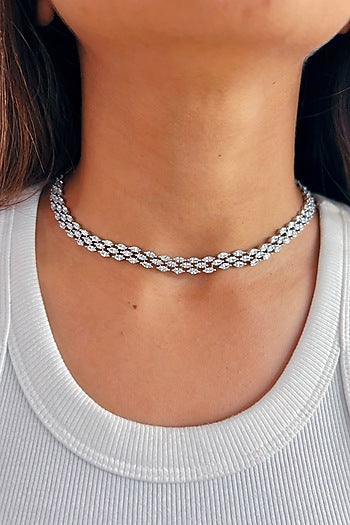 White Rhodium Plated Zircon Choker Necklace