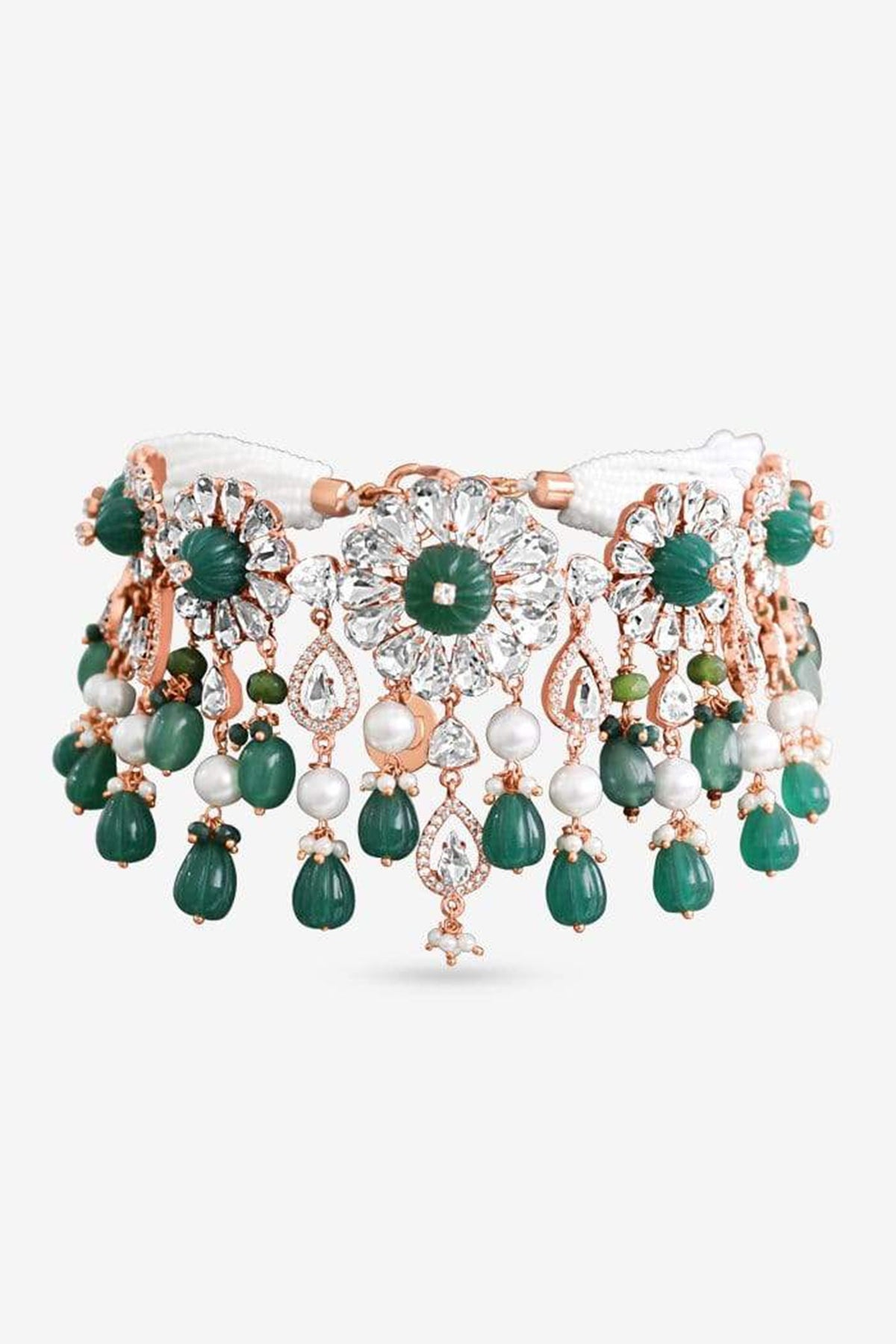 Rose Gold Plated Green Stone Choker Necklace