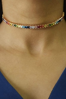 Gold Plated Multi-Colored Stone Choker Necklace