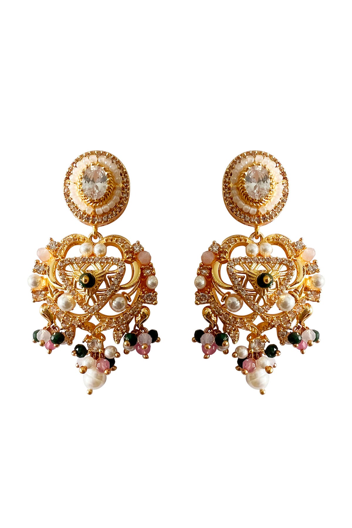 Gold Finish Swarovski Pearl Dangler Earrings