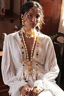 Gold Finish Swarovski Pearl Long Necklace