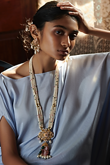 Gold Finish Multi-Colored Beaded Long Necklace
