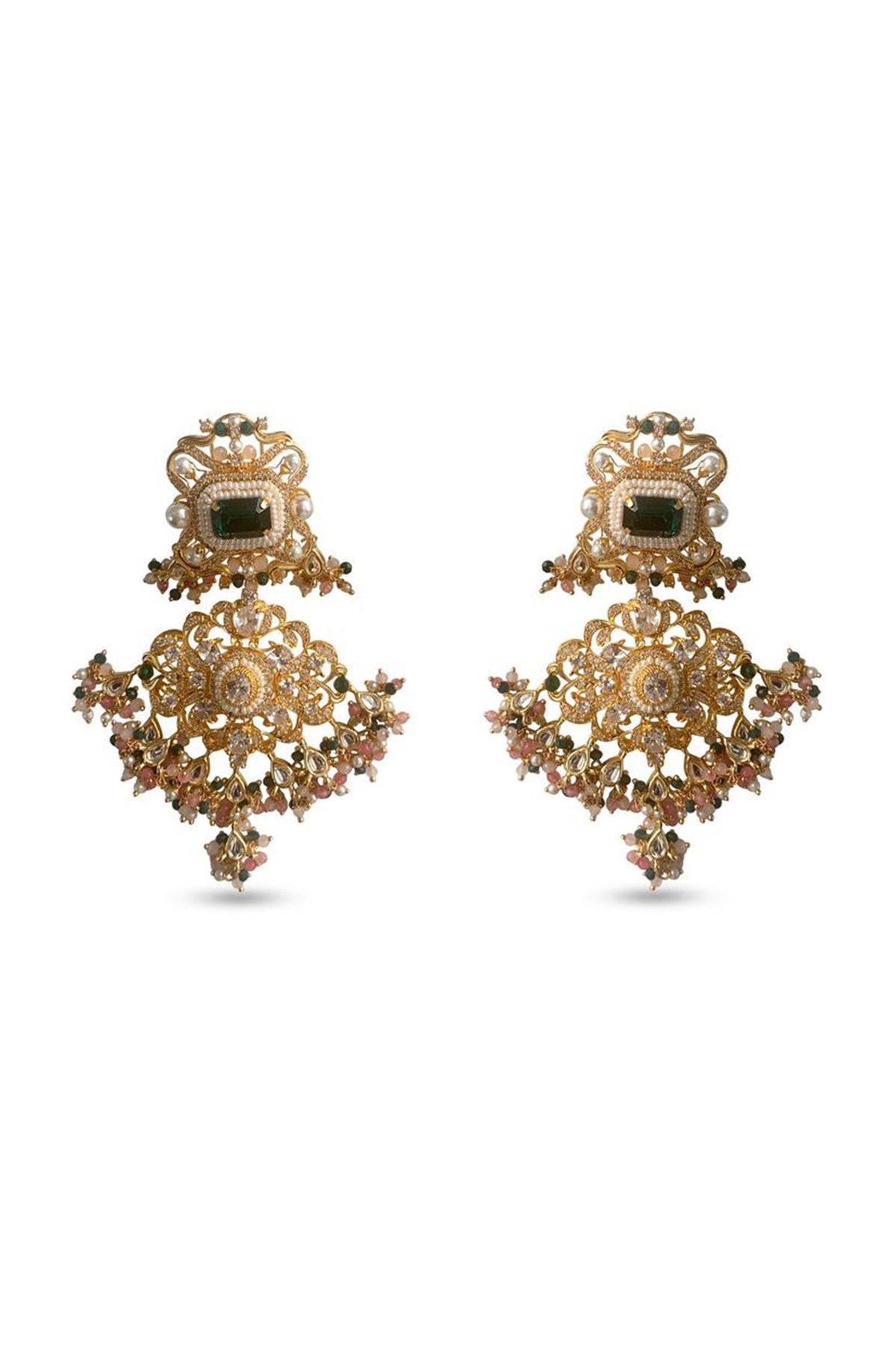 Gold Finish Semi-Precious Stone Earrings