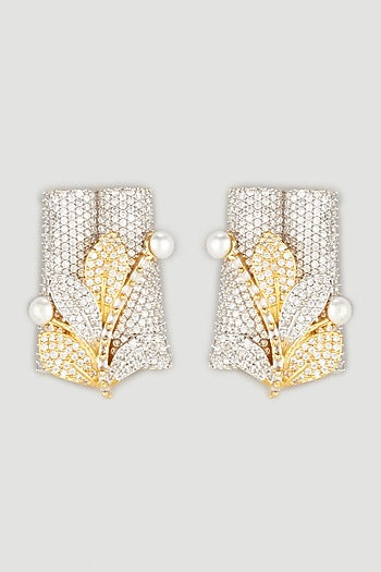 Two Tone Finish Zircon Stud Earrings