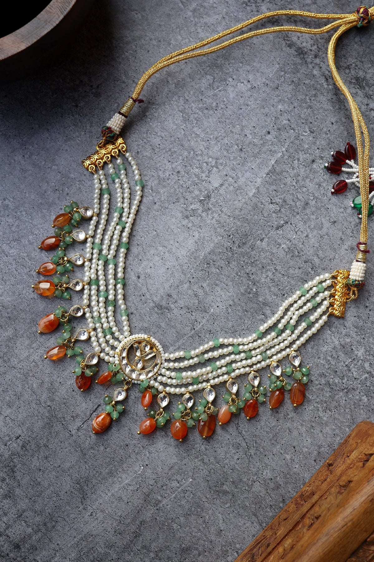 Gold Finish Kundan & Pearl Choker Necklace