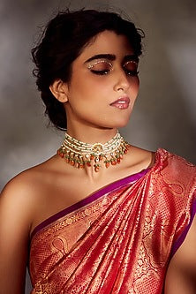 Gold Finish Kundan & Pearl Choker Necklace