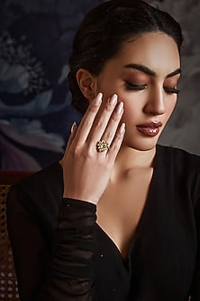 Gold Finish Kundan Ring